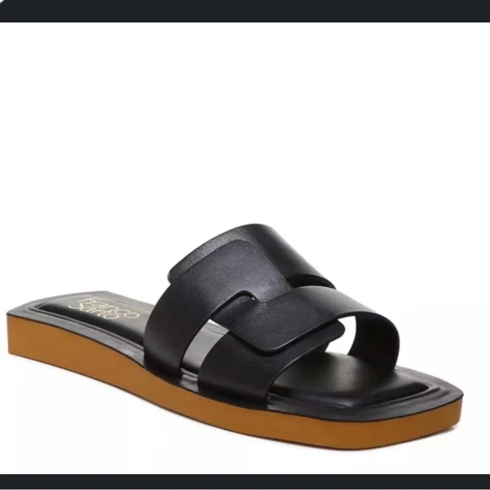 Franco Sarto Caprislide Black Leather‎ Slide Sandals Square Toe Womens NEW 6 M